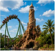 Large roller coaster and adventure themed attraction